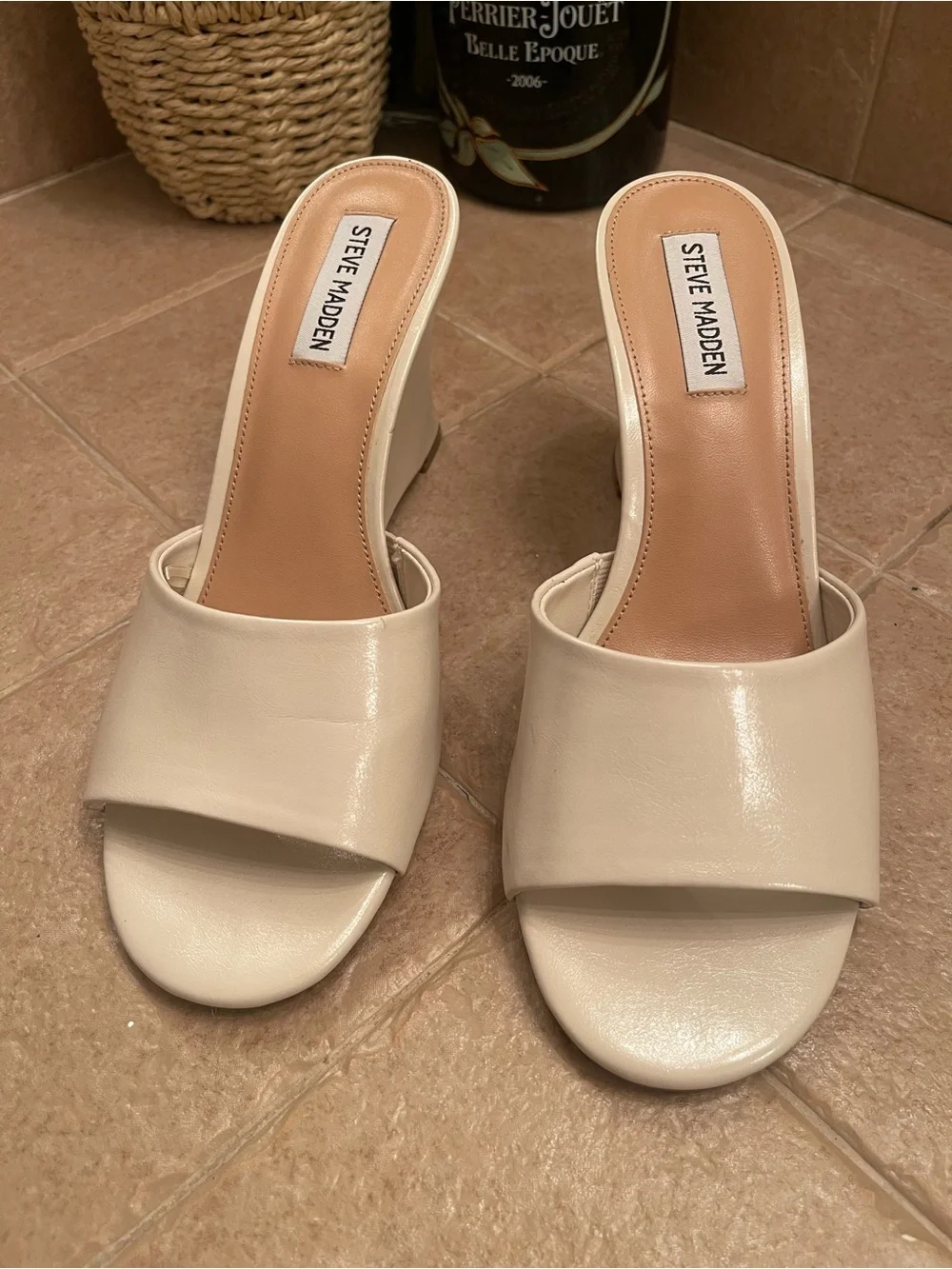 Steve Madden Ivory/Cream Open-Toe Wedge Slides